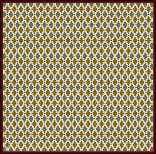 Sarı Geometrik Desen %100 Twill İpek Eşarp 4408-04