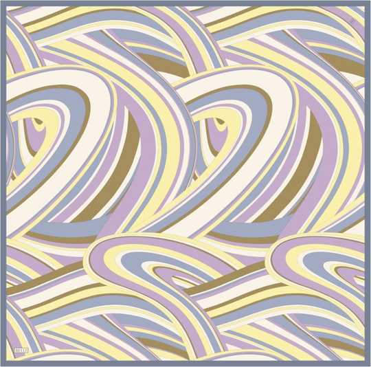 Sarı Lila Geometrik Desen %100 Twill İpek Eşarp 4311-03