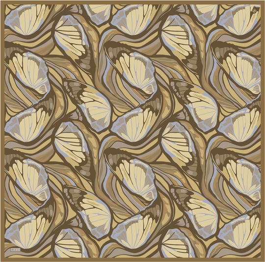 Sarı Soyut Desen %100 Twill İpek Eşarp 4417-05