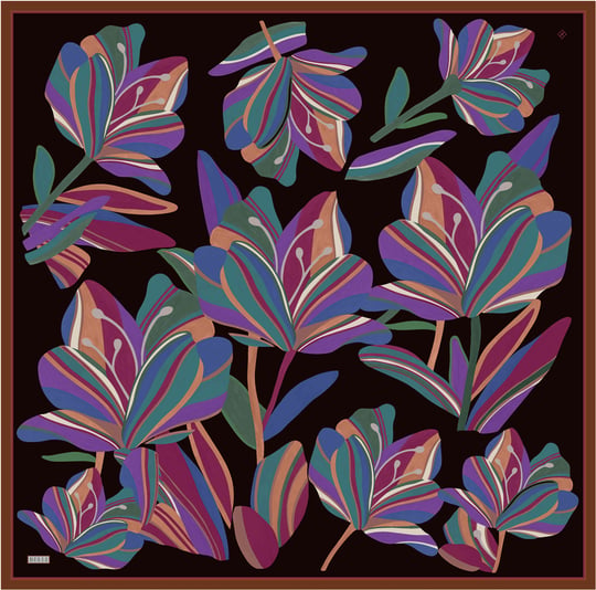 Siyah Çiçek Deseni %100 Twill İpek Eşarp 4410-57