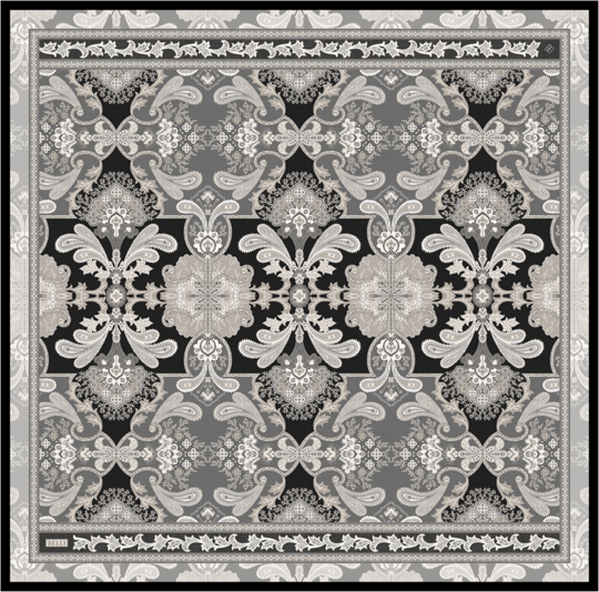 Siyah Etnik Desen %100 Twill İpek Eşarp 4304-06