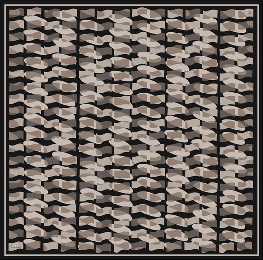 Siyah Geometrik Desen %100 Twill İpek Eşarp 4420-57