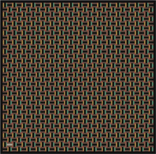 Siyah Geometrik Desen %100 Twill İpek Eşarp 4407-55