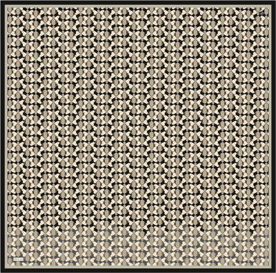 Siyah Geometrik Desen %100 Twill İpek Eşarp 4403-84