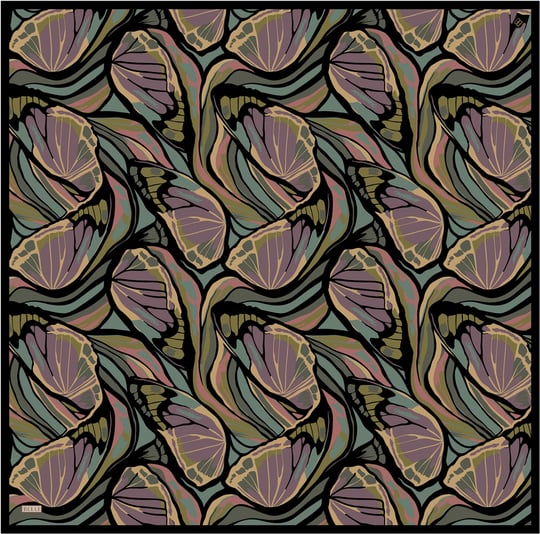 Siyah Soyut Desen %100 Twill İpek Eşarp 4417-37