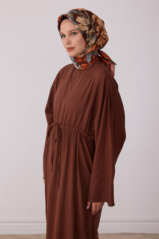 Turuncu Çiçek Deseni %100 Twill İpek Eşarp 4416-36
