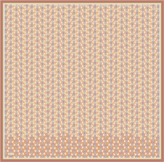Turuncu Geometrik Desen %100 Twill İpek Eşarp 4403-81