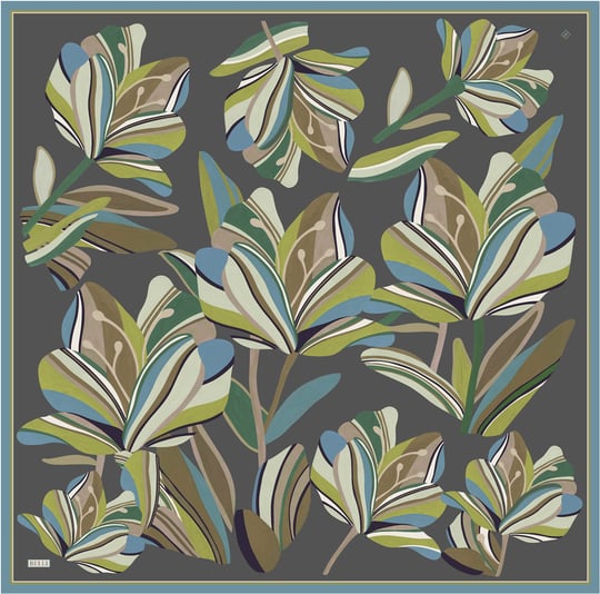 Yeşil Çiçek Deseni %100 Twill İpek Eşarp 4410-31