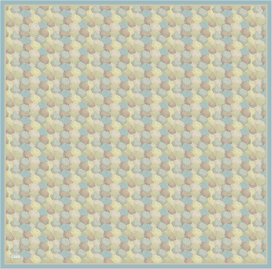 Yeşil Çok Renkli Obje Desen %100 Twill İpek Eşarp 4313-82