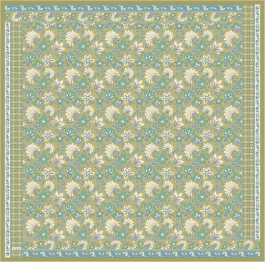 Yeşil Etnik Desen %100 Twill İpek Eşarp 4314-83