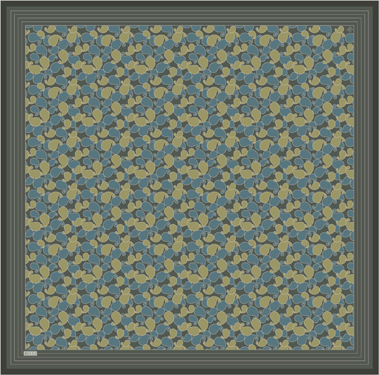 Yeşil Etnik Desen %100 Twill İpek Eşarp 4422-32