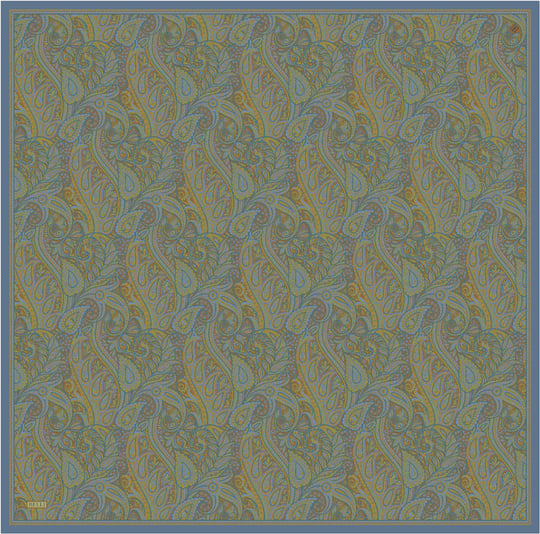 Yeşil Etnik Desen %100 Twill İpek Eşarp 4404-04