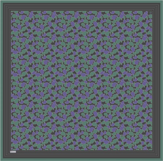 Yeşil Etnik Desen %100 Twill İpek Eşarp 4422-83