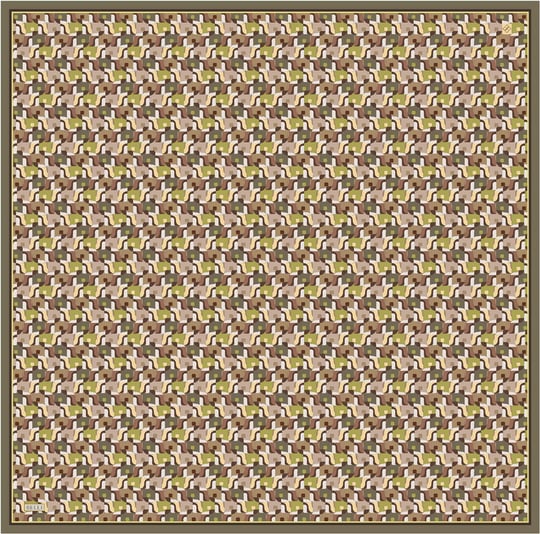 Yeşil Geometrik Desen %100 Twill İpek Eşarp 4402-34