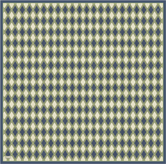 Yeşil Geometrik Desen %100 Twill İpek Eşarp 4408-85