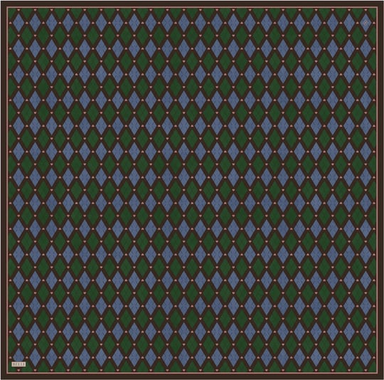 Yeşil Geometrik Desen %100 Twill İpek Eşarp 4408-82
