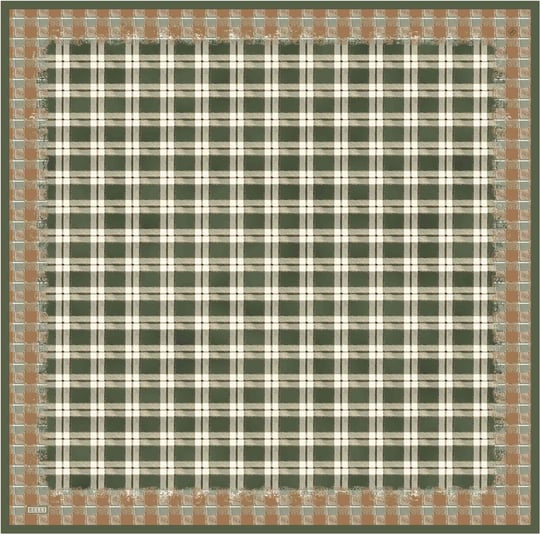 Yeşil Geometrik Desen %100 Twill İpek Eşarp 4421-51
