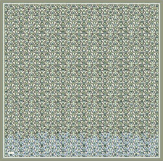 Yeşil Geometrik Desen %100 Twill İpek Eşarp 4403-82