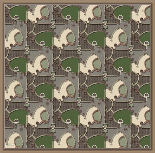 Yeşil Geometrik Desen %100 Twill İpek Eşarp 4400-06