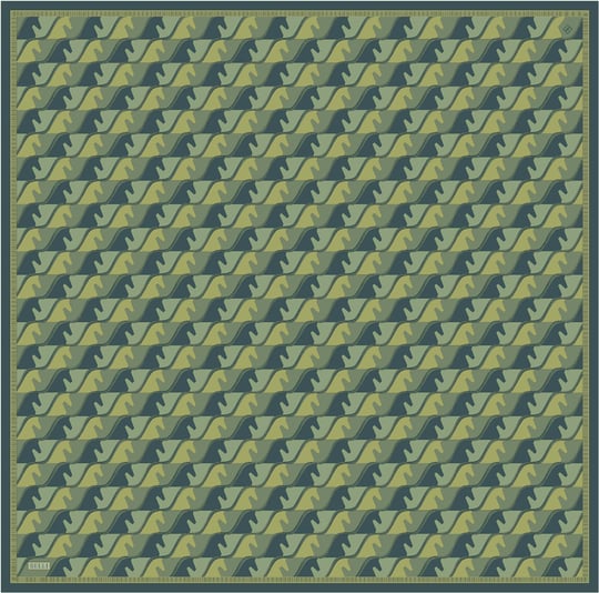Yeşil Geometrik Desen %100 Twill İpek Eşarp 4406-56