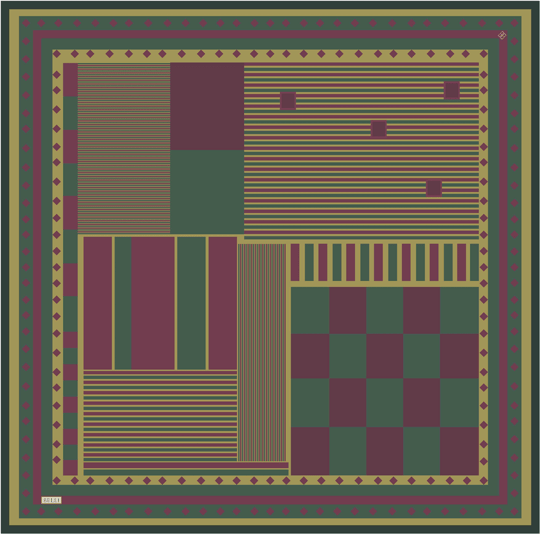 Yeşil Geometrik Desen %100 Twill İpek Eşarp 4401-33