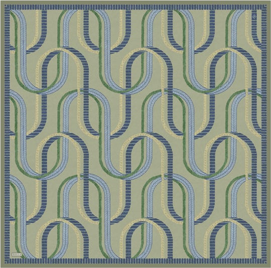 Yeşil Geometrik Desen %100 Twill İpek Eşarp 4424-81