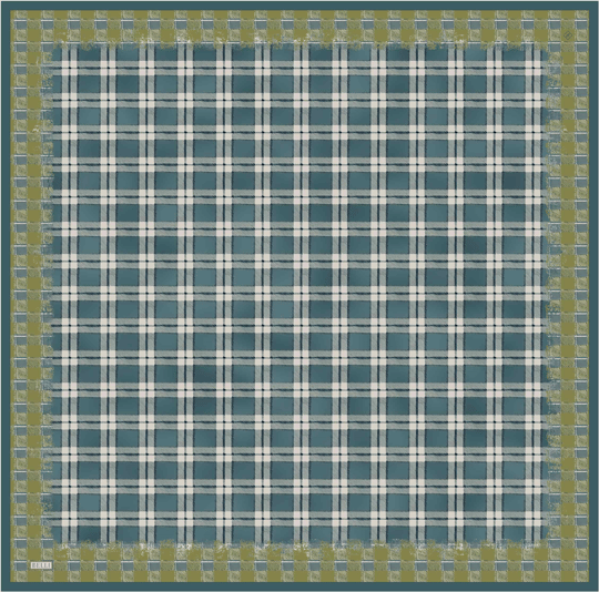 Yeşil Geometrik Desen %100 Twill İpek Eşarp 4421-80