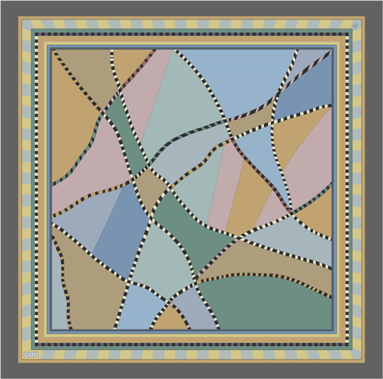 Yeşil Geometrik Desen %100 Twill İpek Eşarp 4419-81