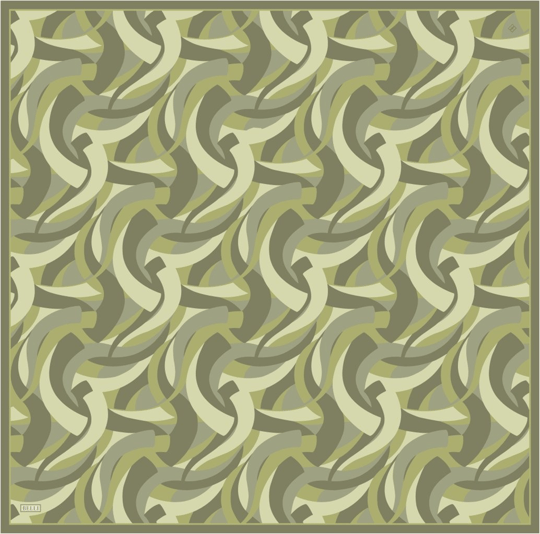 Yeşil Geometrik Desen %100 Twill İpek Eşarp 4327-86