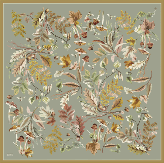 Yeşil Soyut Desen %100 Twill İpek Eşarp 4412-02