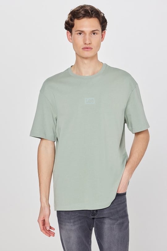 % 100 Pamuk Loose Fit Logolu Bisiklet Yaka T shirt Erkek T Shirt L2520302 306 TURKUAZ