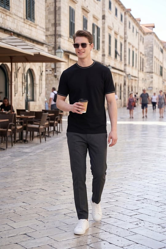 Buratti Pamuklu Regular Fit Şerit Detaylı Erkek T Shirt 5904089 SİYAH
