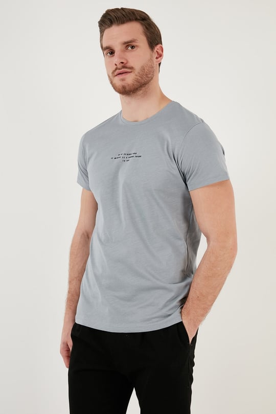 Buratti Pamuklu Slim Fit Bisiklet Yaka Erkek T Shirt 541IFIT AÇIK GRİ