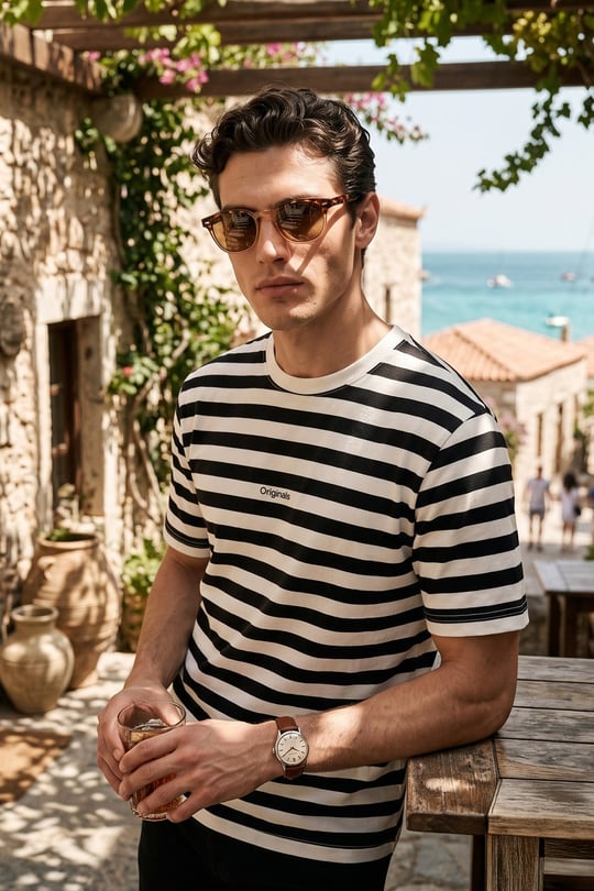 Çizgili Pamuklu Relaxed Fit Bisiklet Yaka Erkek T Shirt 5904078 SİYAH