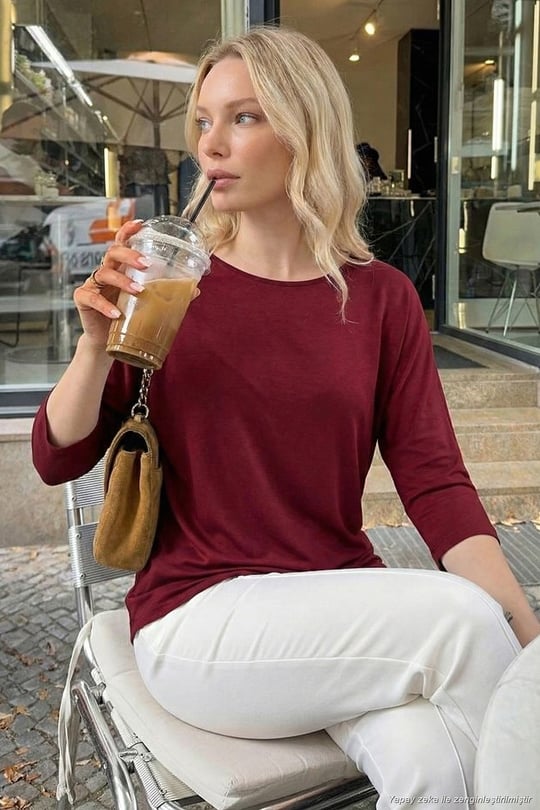 Bisiklet Yaka Truvakar Kol Kadın Bluz 5861416Y BORDO