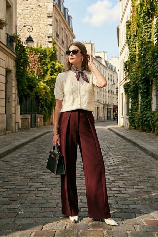 Düğmeli Pile Detaylı Wide Leg Yüksek Bel Geniş Paça Kadın Pantolon 68351133 MÜRDÜM