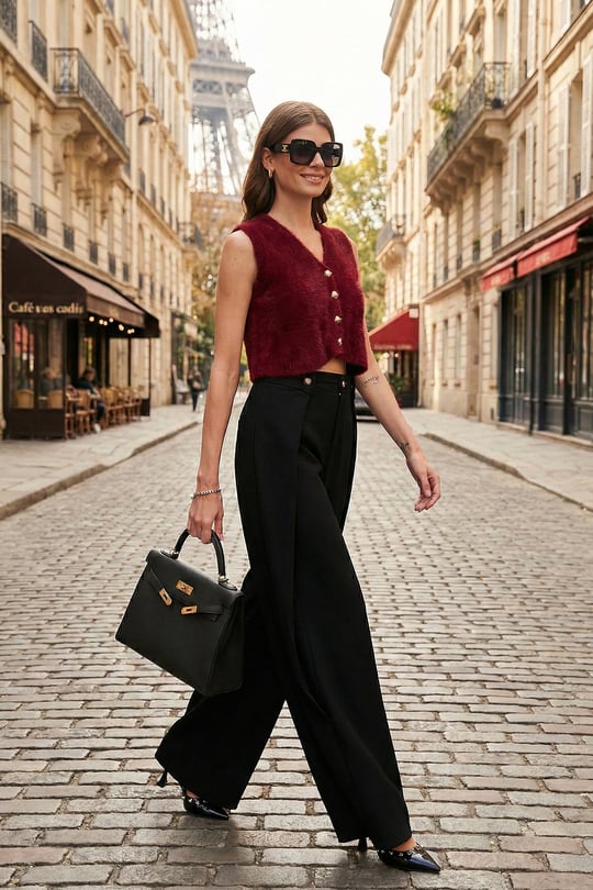 Düğmeli Pile Detaylı Wide Leg Yüksek Bel Geniş Paça Kadın Pantolon 68351133 SİYAH