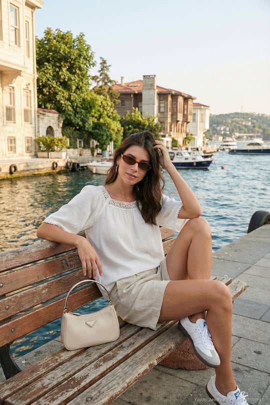 Güpürlü Regular Fit Kare Yaka Kadın Bluz 5869003 EKRU