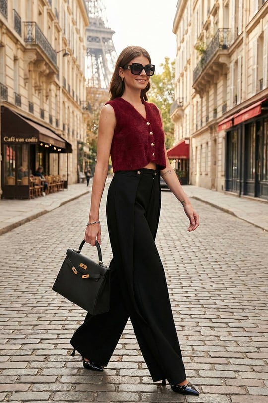 Lela Düğmeli Pile Detaylı Wide Leg Yüksek Bel Geniş Paça Kadın Pantolon 68351133 SİYAH