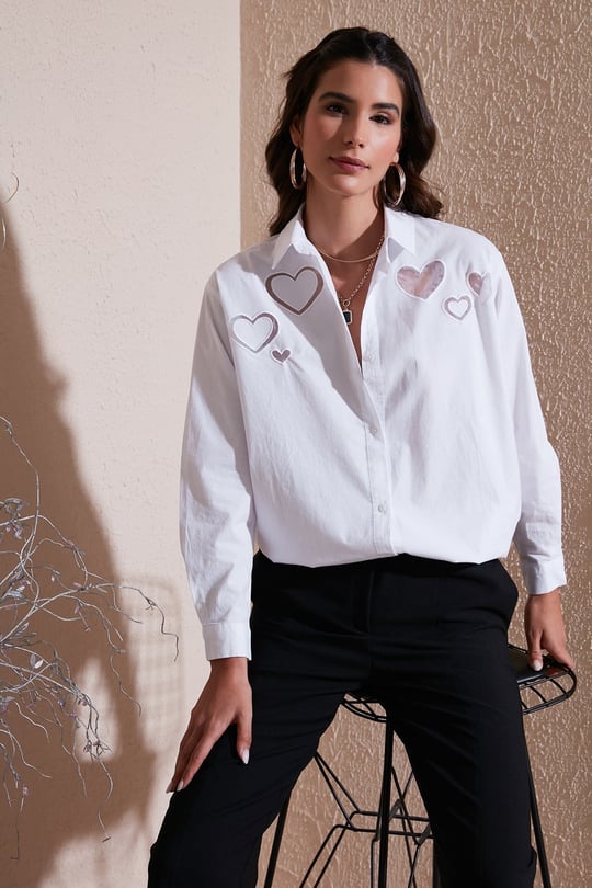 Lela Kalp Detaylı % 100 Pamuk Regular Fit Kadın Gömlek 51443511 BEYAZ
