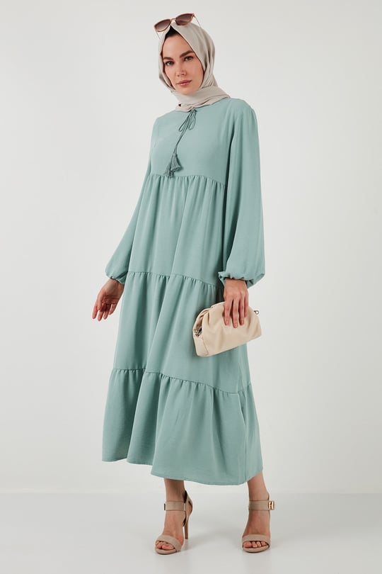 Lela Modest Regular Fit Dik Yaka Uzun Kadın Elbise 611EL545 MİNT