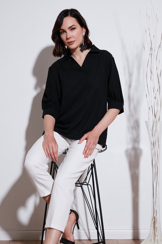 Lela Oversize Truvakar Kollu V Yaka Kadın Bluz 66904932S4 SİYAH