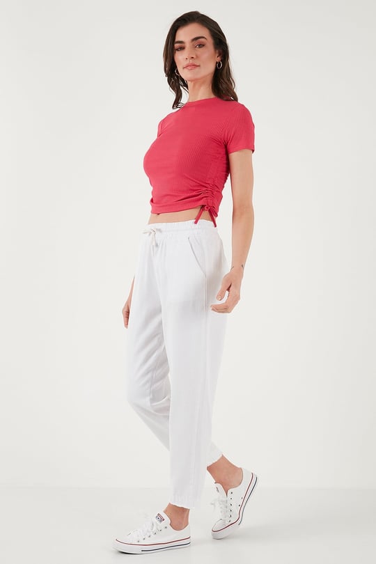 Lela Pamuklu Normal Bel Regular Fit Düz Paça Kadın Pantolon 668YP42282S4 BEYAZ
