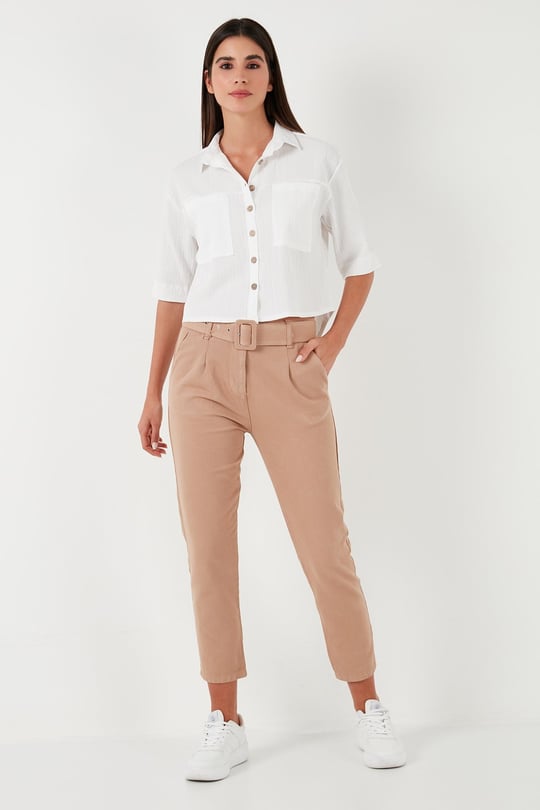 Lela Pamuklu Normal Bel Regular Fit Kemerli Kadın Pantolon 668YP4152 CAMEL