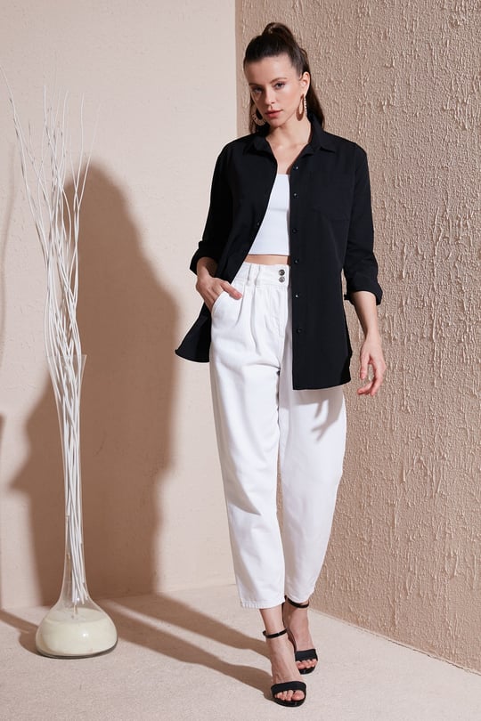 Lela Pamuklu Regular Fit Tek Cepli Kadın Gömlek 4613001 SİYAH