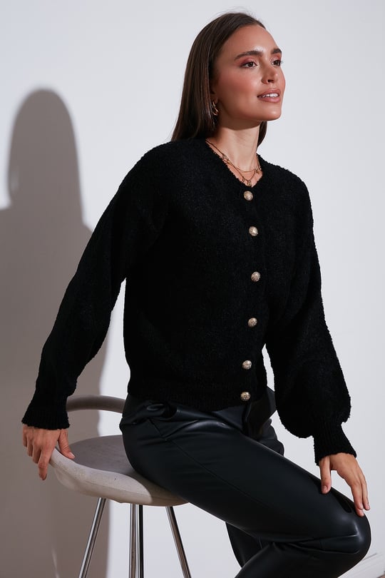 Lela Premium Regular Fit Bisiklet Yaka Yumuşak Dokulu Kadın Hırka 680HI00147 SİYAH