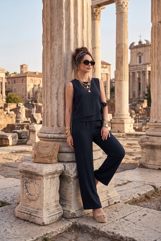 Lela Regular Fit Bağlama Detaylı Bisiklet Yaka Kadın Takım 5866466 LACİVERT