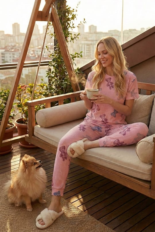 Lela Regular Fit Kısa Kollu Kadın Pijama Takımı 65740104 PEMBE