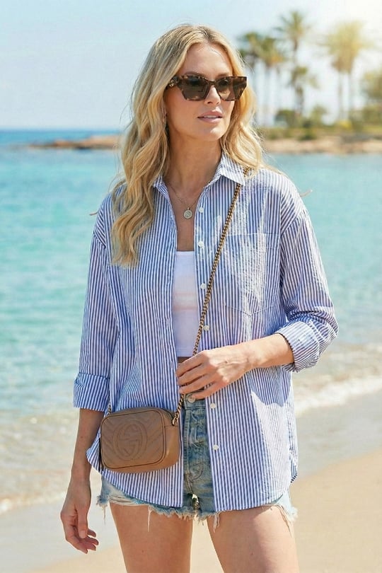 Lela Regular Fit Uzun Kollu Cepli Çizgili Kadın Gömlek 6772895 İNDİGO