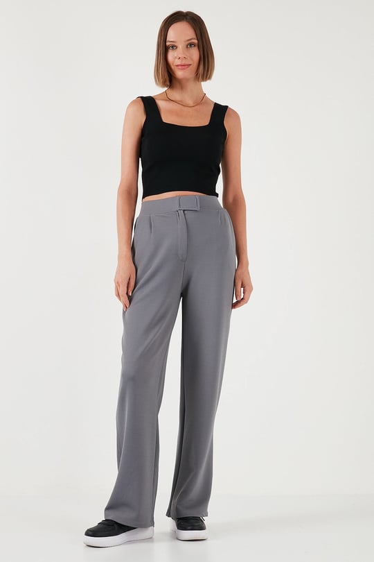 Lela Regular Fit Yüksek Bel Bol Paça Kadın Pantolon 5861279 GRİ